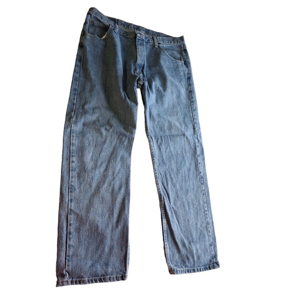 Wrangler Mens Blue Denim Relaxed Fit Jeans 38W 29L Classic Straight Cowboy